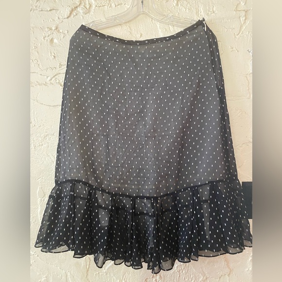 LOFT Dresses & Skirts - Ann Taylor Loft  Black Chiffon White Pattern Ruffle Hem Skirt